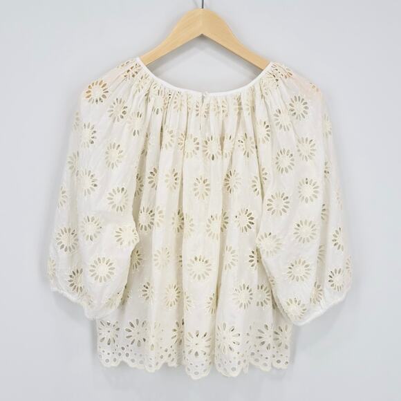 NWT Madewell Embroidered Shirred Puff-Sleeve Top In Floral Eyelet Ivory Medium - Picture 4 of 9